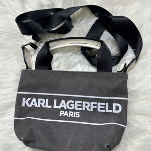 Karl Lagerfeld Grey and White Canvas crossbody Bag